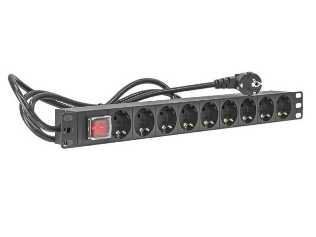 Surge Protector Black 2.0m 9 Sockets 16A 19" 1U