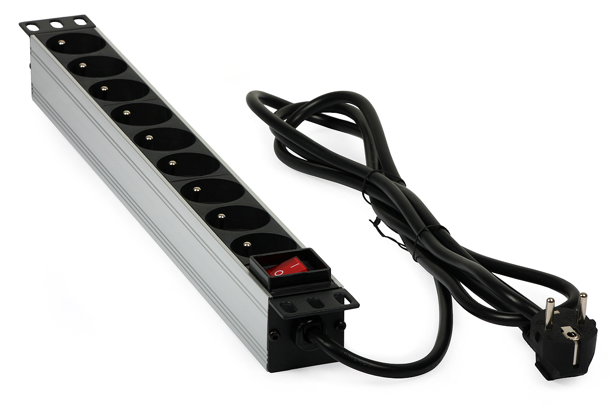 19'' Bloc de prize electrice (9 pozitii) tip Germania (19'' PDU 9x220V, Plug Euro, 5m)